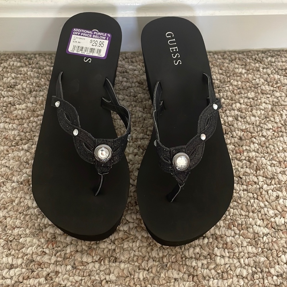 Guess platform flip flops